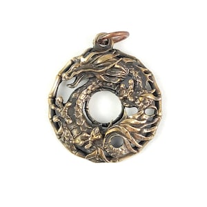 Dragon Pendant of Chinese Emperor, Traditional Folk Chinese Dragon in Circle of Bamboo Necklace, Dragon Jewelry, Asian Dragon