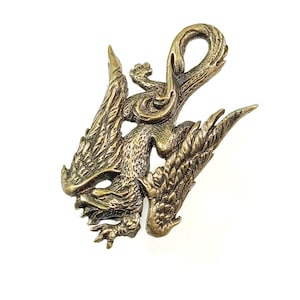 Flying Griffin Pendant, Medieval Mythology Golden Griffin Necklace, Babylon Griffon Talisman, Heraldic Gryphon, Lion Eagle