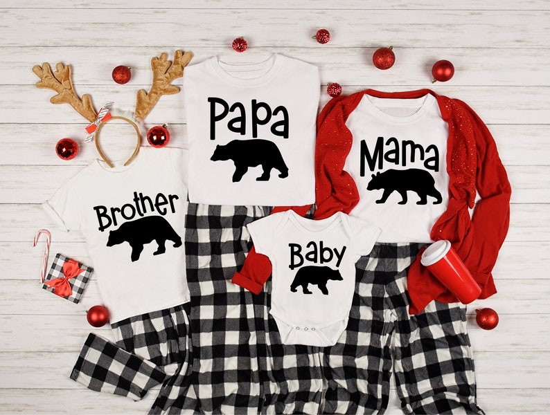 MAMA PAPA SISTER Bear Shirt Matching Family Bear Pyjama image 0