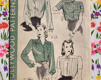 Patrón de costura Hollywood FF B32 574 de 1941, conjunto de blusas, patrón de costura de la década de 1940