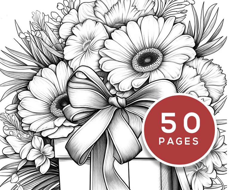 Floral With Gift Box Coloring Pages for Adults 50-page - Etsy