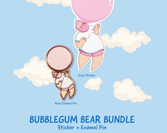 Bubblegum Gay Bear Vinyl Sticker + Hard Enamel Pin Bundle