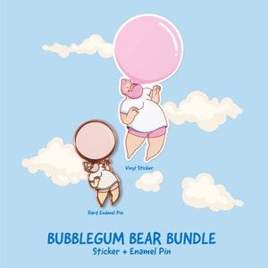 Bubblegum Gay Bear Vinyl Sticker + Hard Enamel Pin Bundle