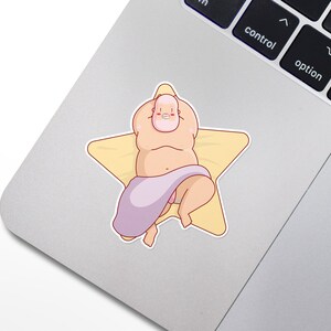 May include: A cartoon illustration of a person relaxing on a yellow star-shaped towel. The person is wearing a pink towel and has a pink face mask on.