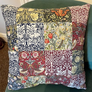William Morris patchwork cushion with Velvet back and zip.