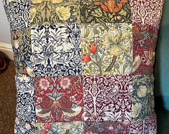 William Morris patchwork cushion with Velvet back and zip.
