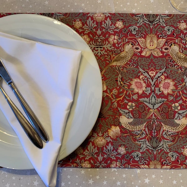 A pair of William Morris Strawberry Thief placemat in red/ traditional decor/home dining