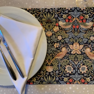 A pair of William Morris Strawberry Thief dining placemats in blue/ traditional decor/home dining