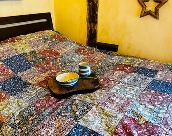 Kingsize/ Double/Single William Morris patchwork fleece lined patchwork blanket