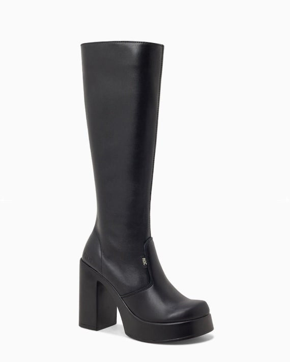 Black platform knee high boots