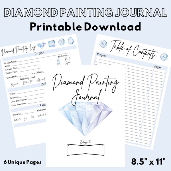 Diamond Painting Journal | Diamond Painting Logbook | Diamond Art Journal | Watercolor Diamond Art Planner | Digital Download Journal