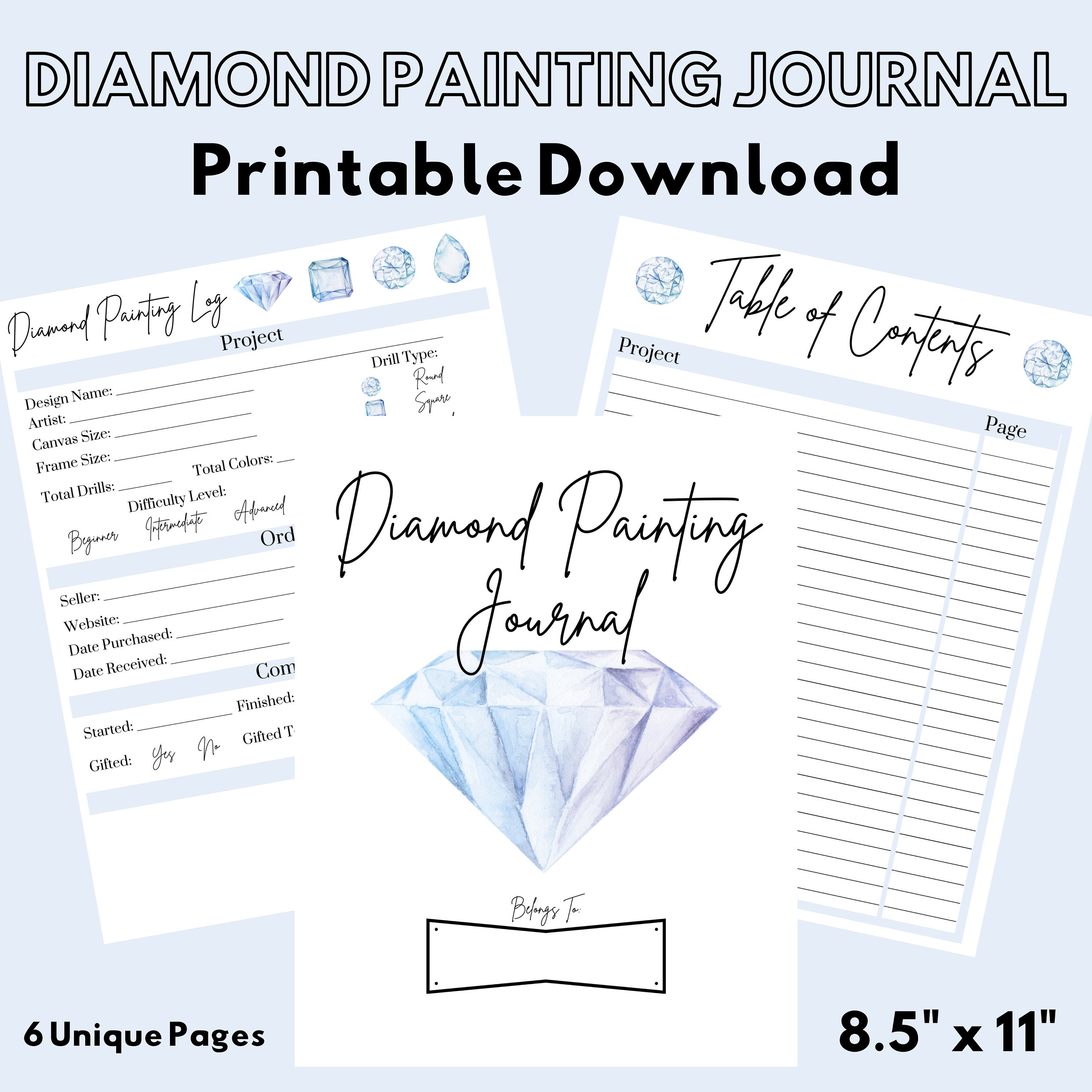 Diamond Art Journal 7 X 9.25 Vintage Floral Diamond Painting Journal  Planner Scrapbook Pages Digital Printable Download Log DAC Accessory 