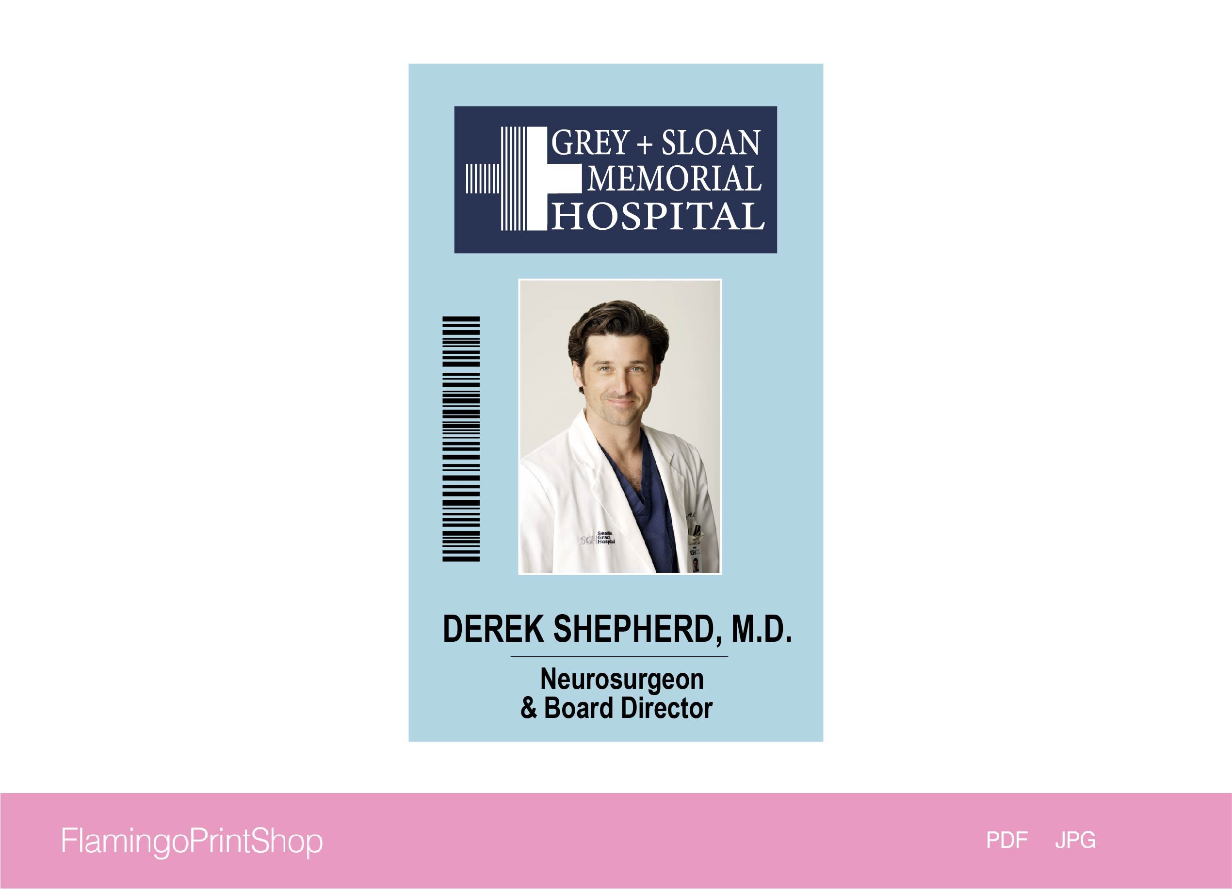 Grey s Anatomy Derek Shepherd Sloan Memorial Hospital ID Etsy