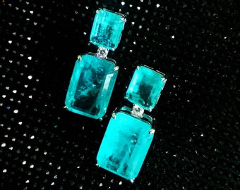 Tourmaline Emerald Natural Stone Earrings Square Zirconia Rhinestone Silver Blue Turquoise Square