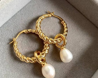 wunderschöne große Kreolen Ohrringe Gold Perle Damen Accessoires Schmuck Ohrringe 