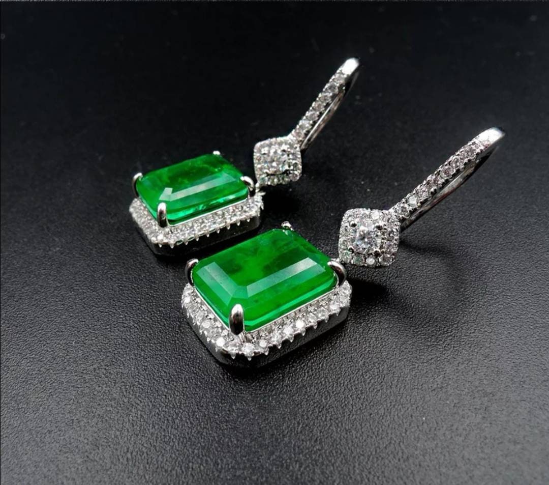 Emerald Earrings Square 925 Sterling Silver Zirconia Etsy UK