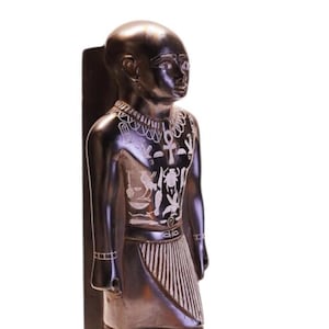 Imhotep Statue Rare Ancient Egyptian Artifact Hieroglyphic Inscribed Djoser Pyramid Builder Hand-Carved Basalt