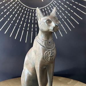 Ancient Egyptian Antiquities Bastet Goddess Statue – Rare Antique B.C Pharaonic Stone Sculpture – Unique Collectible Antiques Decor