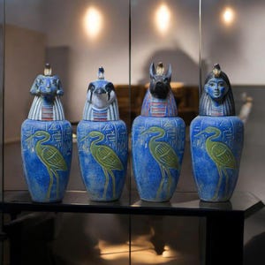 Rare Antique Egyptian Organs Canopic Jars Set - Handcrafted from Natural Heavy Stone - Egyptian soul