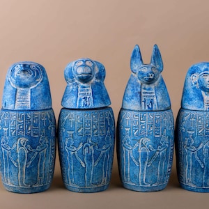 Ancient Egyptian Antiquities Canopic Jars Statue | Rare Pharaonic Stone Antiques | B.C Egyptian Antique Decor Collectible