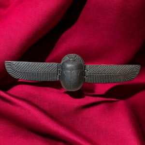 Rare Egyptian Winged Scarab Statue – Ancient Egyptian Handmade Replica, Black Stone Beetle, Unique Antique Artifact BC