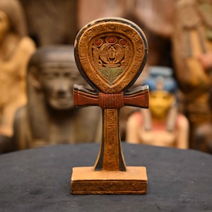 Key of Life Ancient Egyptian Antiquities Statue | Rare B.C Pharaonic Stone Antiques | Hand-Carved Antique Collectible Decor