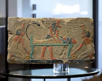 Rare Ancient Egyptian Anubis Wall Relief - Jackal God Anubis Painting - Handmade Egyptian Art - Antique Egyptian Decor