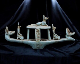 Seltene Pharaonischen Boot Statue des Gottes Anubis & Horus Altägyptische Antiquitäten Handmade BC Artefakt Replik Stein