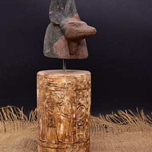 Ancient Egyptian Antiquities Statue – Rare Stone Head Anubis God Antique B.C Pharaonic Antiques Collectible Sculpture