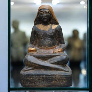 Ancient Egyptian Antique Scribe Statue – Rare Ancient Egyptian Artifact, Hand-Carved Basalt