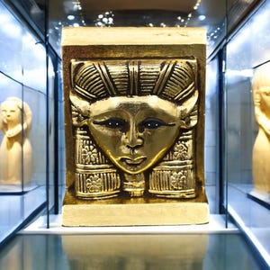 Handcrafted Hathor Pharaonic Statue - Authentic Egyptian Stone Art - Unique Decorative Sculpture