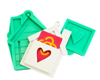 House silicone mold with heart front | Resin casting mold for vouchers | DIY mold for plaster, casting powder, concrete, epoxy resin | Interchangeable fronts