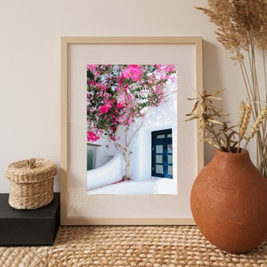 Mykonos, Greece • Blue Window With Pink Flowers | Digital Print
