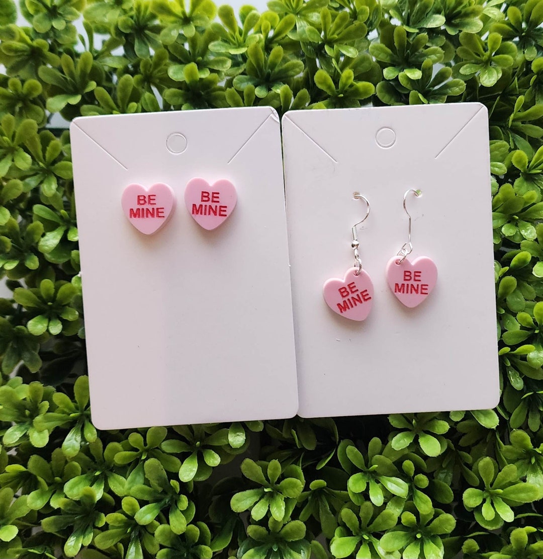 Candy Heart Earrings, Stud Valentines Earrings, Dangle Candy Heart