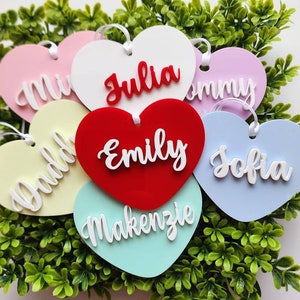 Valentine's Day Name Tags/ Valentines Basket Tag/ Heart Name Tag, /Acrylic Heart Name Tags / Acrylic Gift Labels / Valentine Gifts