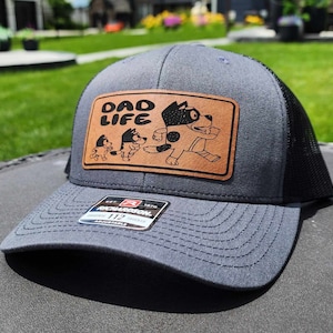 Dad Hat, Blue Dog Hat, Gift for Dad, Mens Hat, Leather Patch Hat, Richardson Hat, Hat,  Gift, Hat for Dad