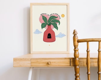 Heart Vase, cute, inspirational, printable hand drawn artwork | Digital download. Hopeful, boho positive Wall Art, Elegant Chic Home Decor