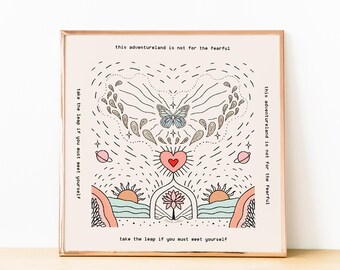 Vibe | A hand drawn dreamy artwork, Printable digital file, Square Wall Art, Elegant Chic Home Decor, wall decor, earthy tones