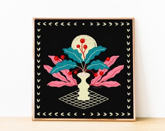 Midnight foliage | plant, art, artwork, Botanic, Printable, digital print, Elegant Chic Home Decor, boho, wall art, dreamy, cosmic, vase