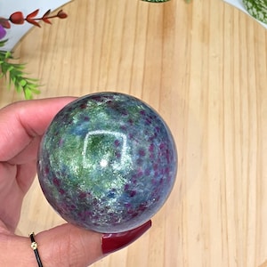 Sparkly Ruby Fuchsite with Kyanite Sphere / 54mm / UV Reactive / Ruby / Kyanite / Chakra / Rocks and Minerals / st12