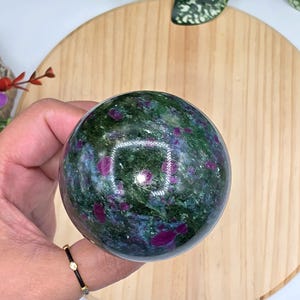Sparkly Ruby Fuchsite with Kyanite Sphere / 58mm / UV Reactive / Ruby / Kyanite / Chakra / Rocks and Minerals / st28