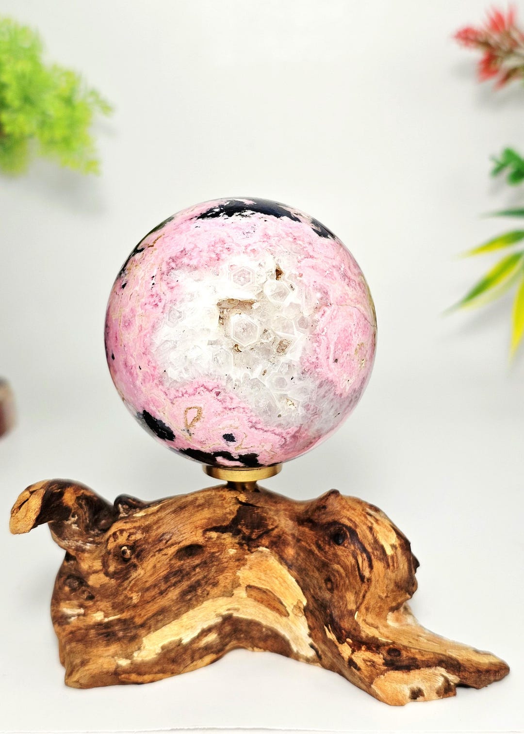 Peruvian Rhodonite With Quartz Sphere / 56mm / Rhodonite / Pink Druzy ...