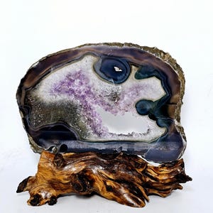 Amethyst Agate Slab in Display Stand / Amethyst Cluster / Blue Agate / Amethyst Specimen / Chakra