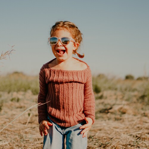 Knitted sweater for children with braids FALÒ | shops Handmade sweater | Merino wool sweater for children | Ribbed wool sweater