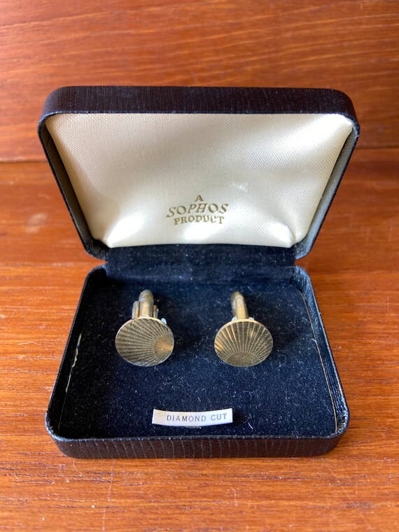 Vintage Gold Coloured Cufflinks Set. Mens Jewellery. Gem