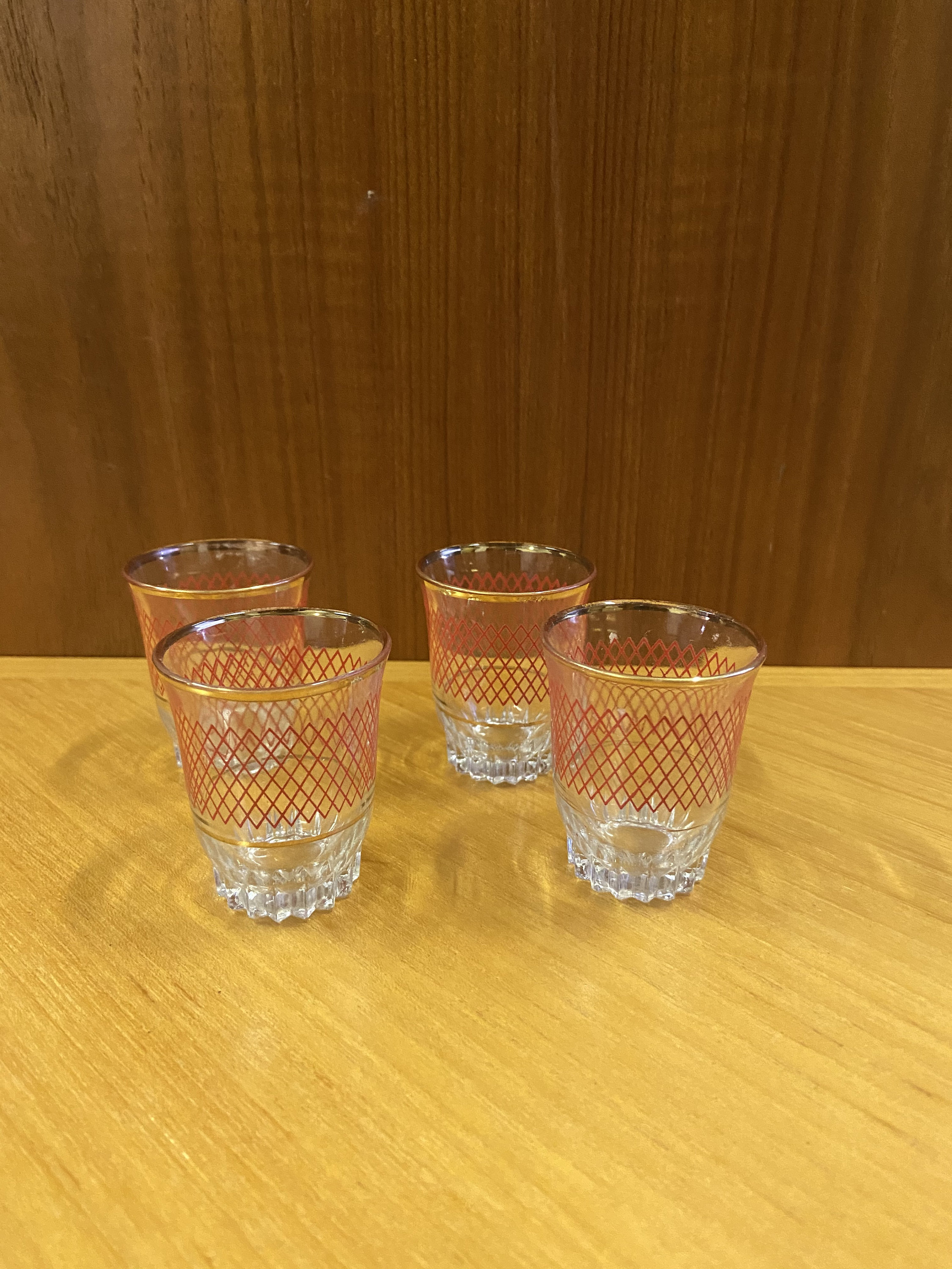 Vintage Set of 4 Shot Glasses. Gold and Red Miniature Glasses Etsy