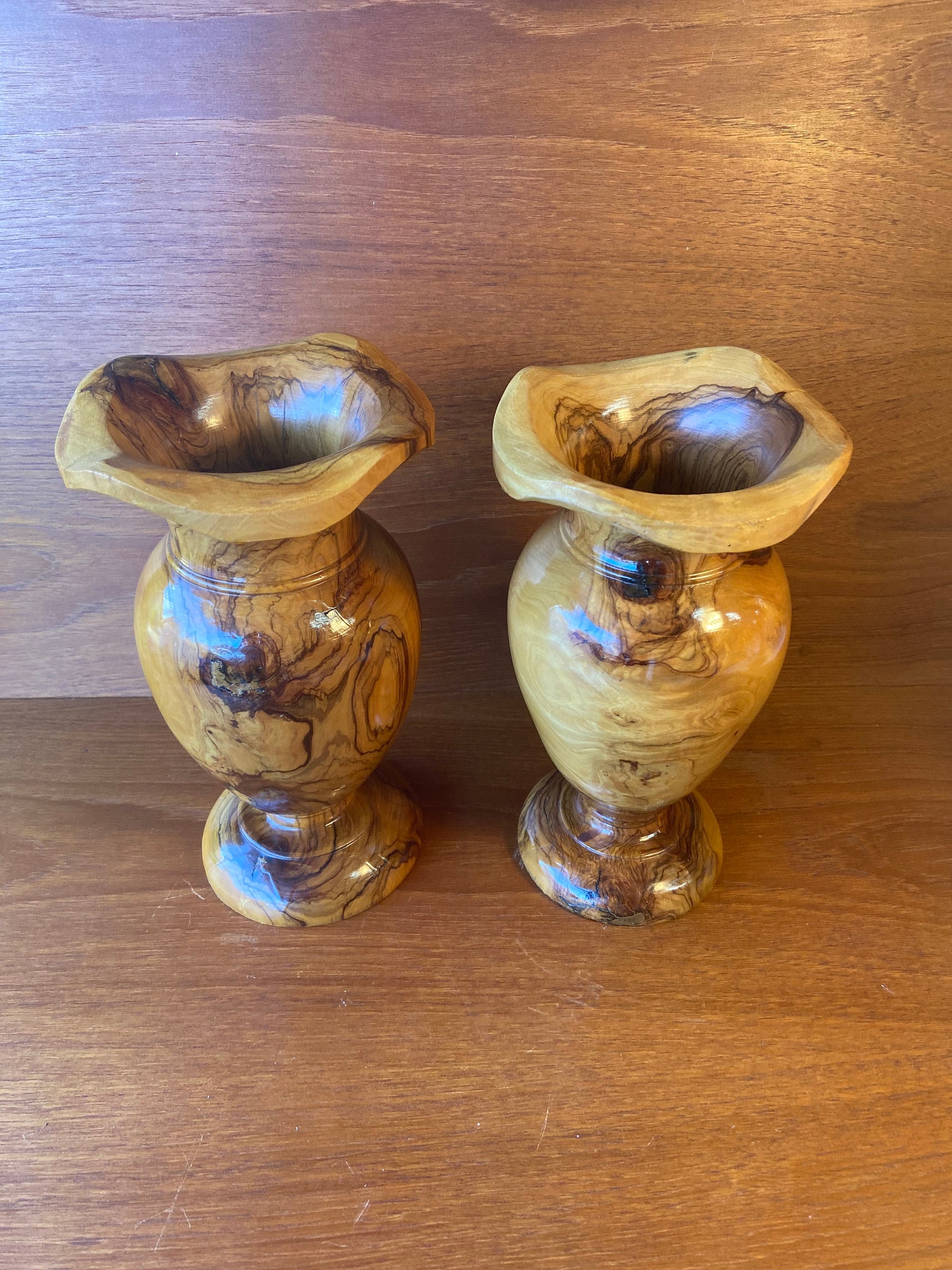 Vintage Pair of Hand Carved Wooden Vases Etsy