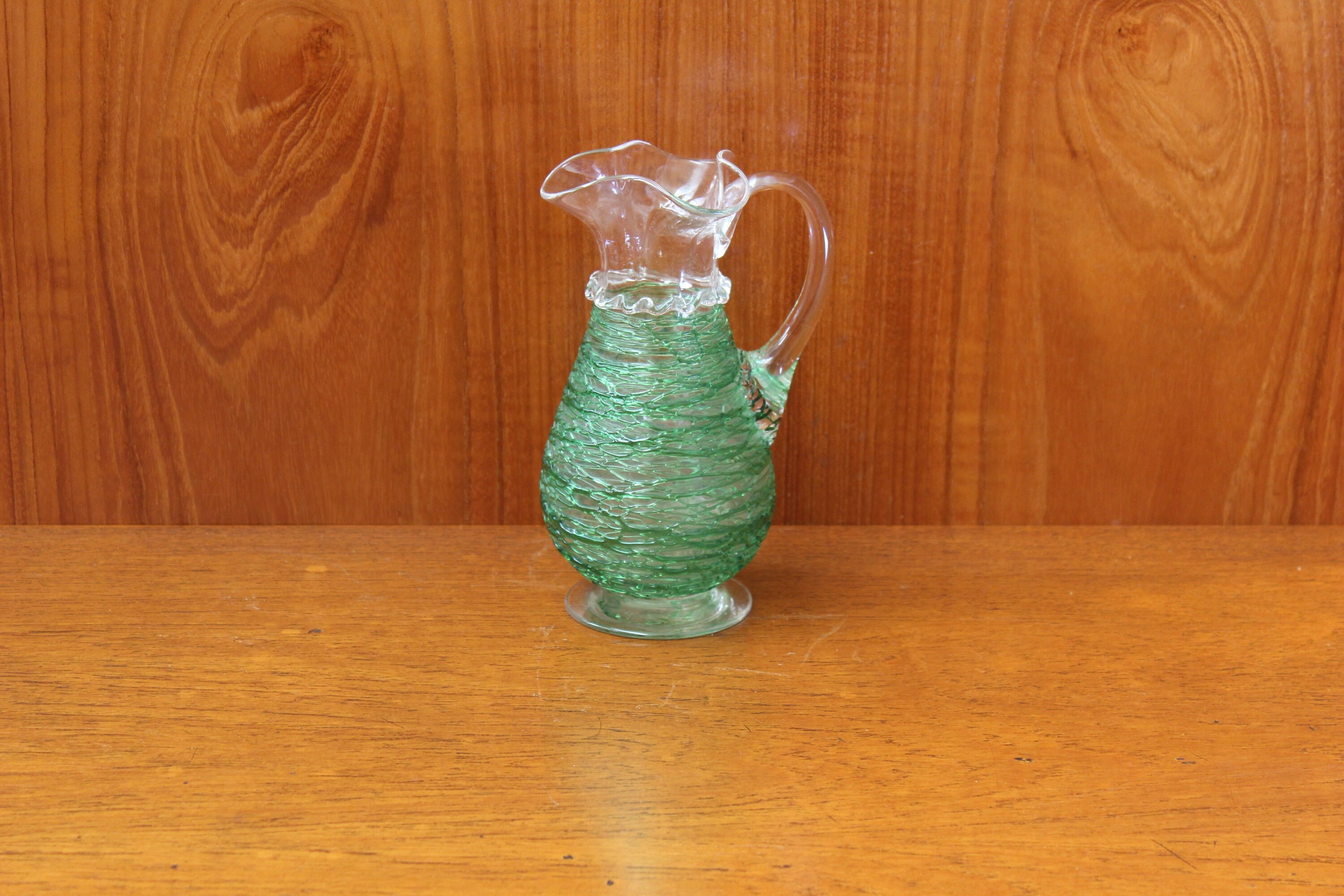 Vintage Clear Glass Jug With Green Glass String Effect. Etsy UK