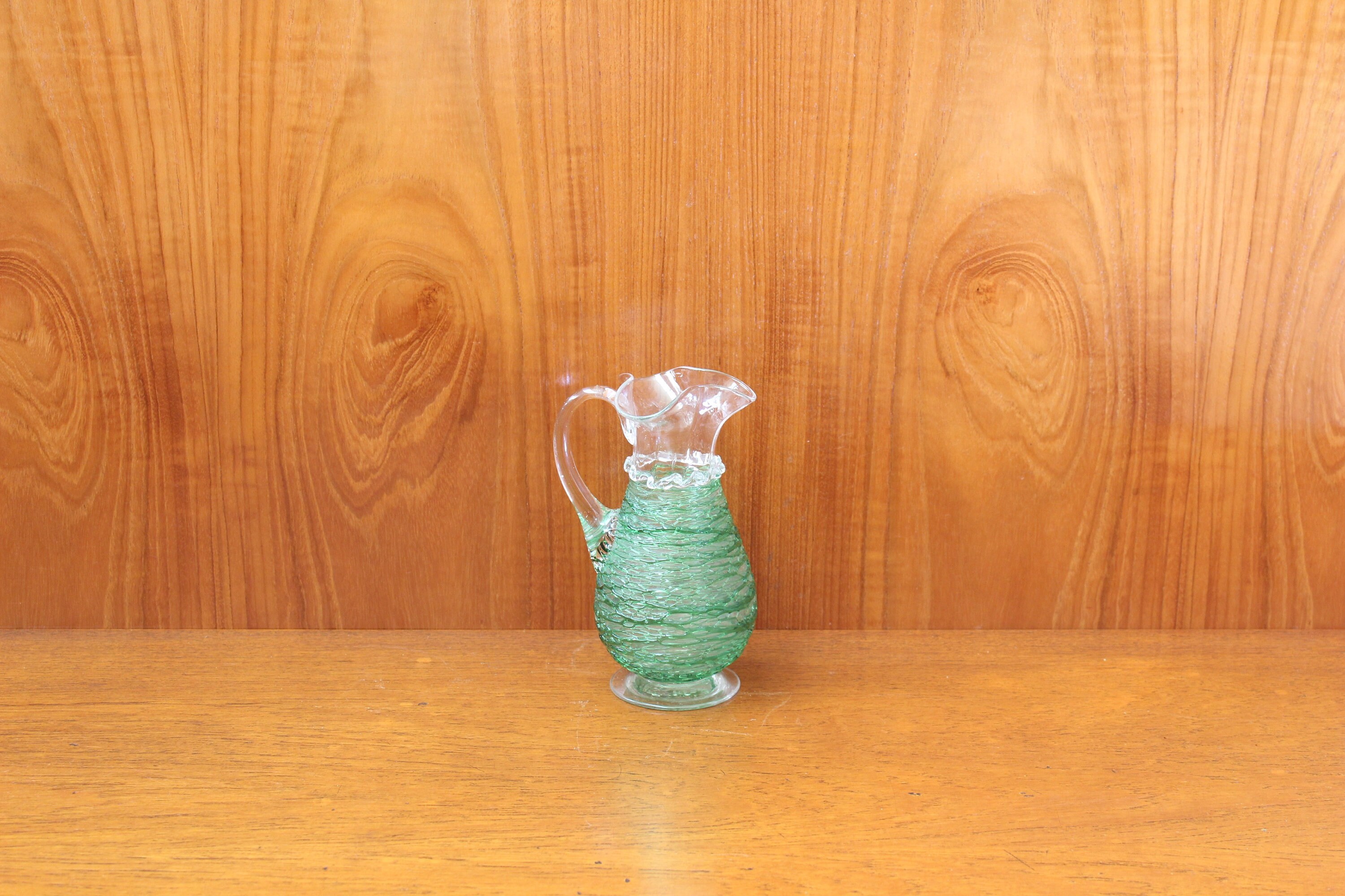 Vintage Clear Glass Jug With Green Glass String Effect. Etsy UK