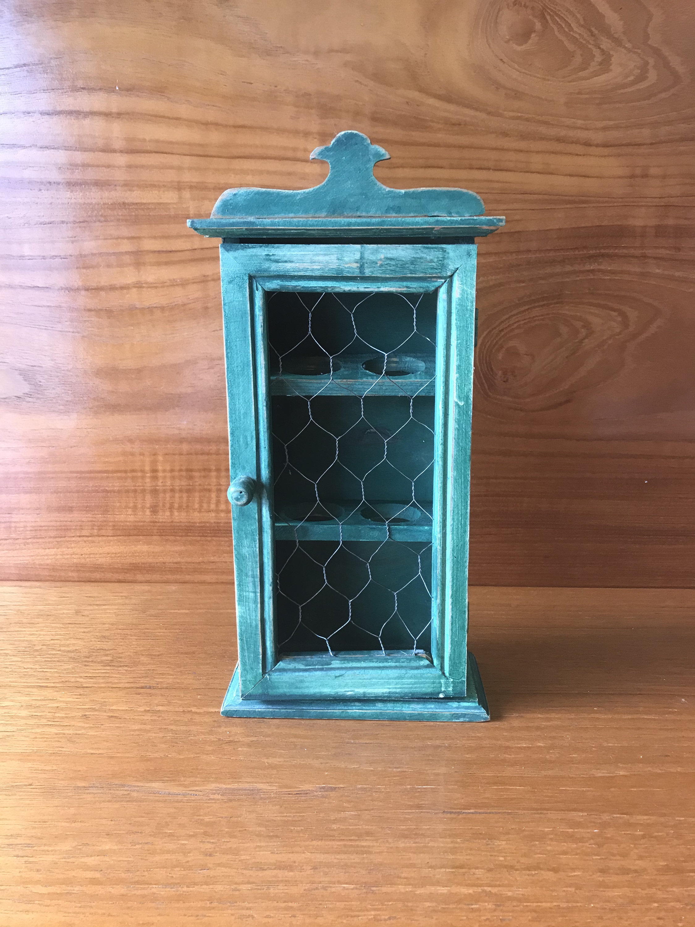 Vintage Wooden Egg with Ventilated Wire Mesh Door. Egg Holder